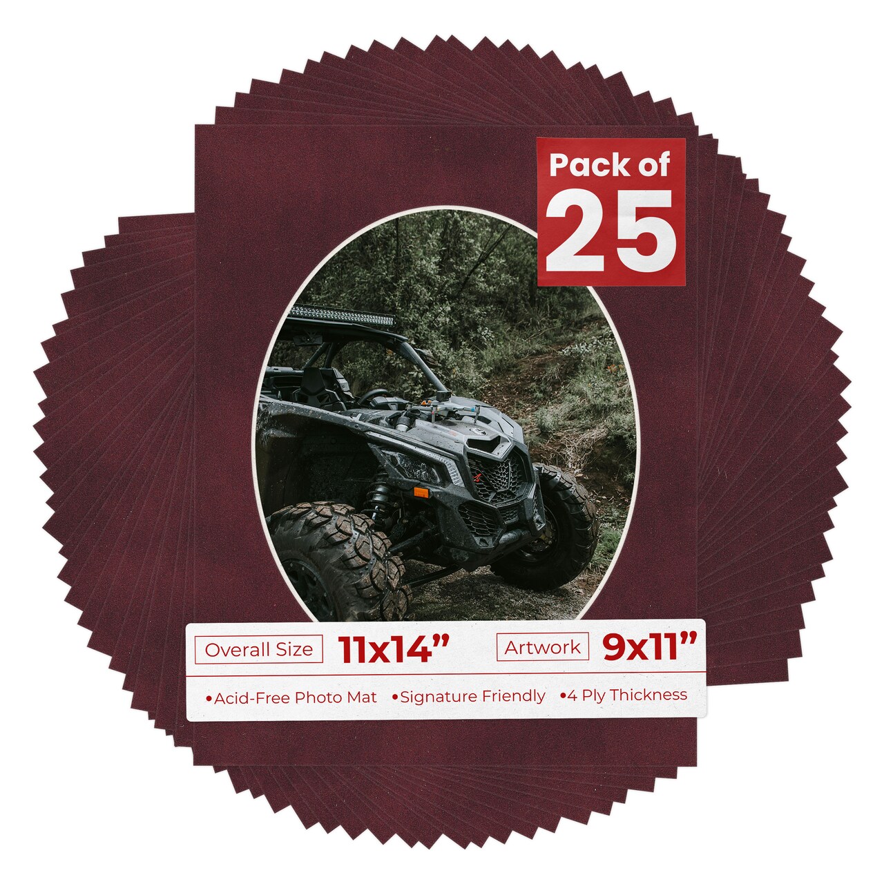 Dark Red Suede Mat Board for 11x14 Frames - Oval Opening for 9x11 Photos
